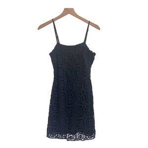 AQUA XS Black Embroidered Eyelet Mini Dress Adjustable Straps Lined